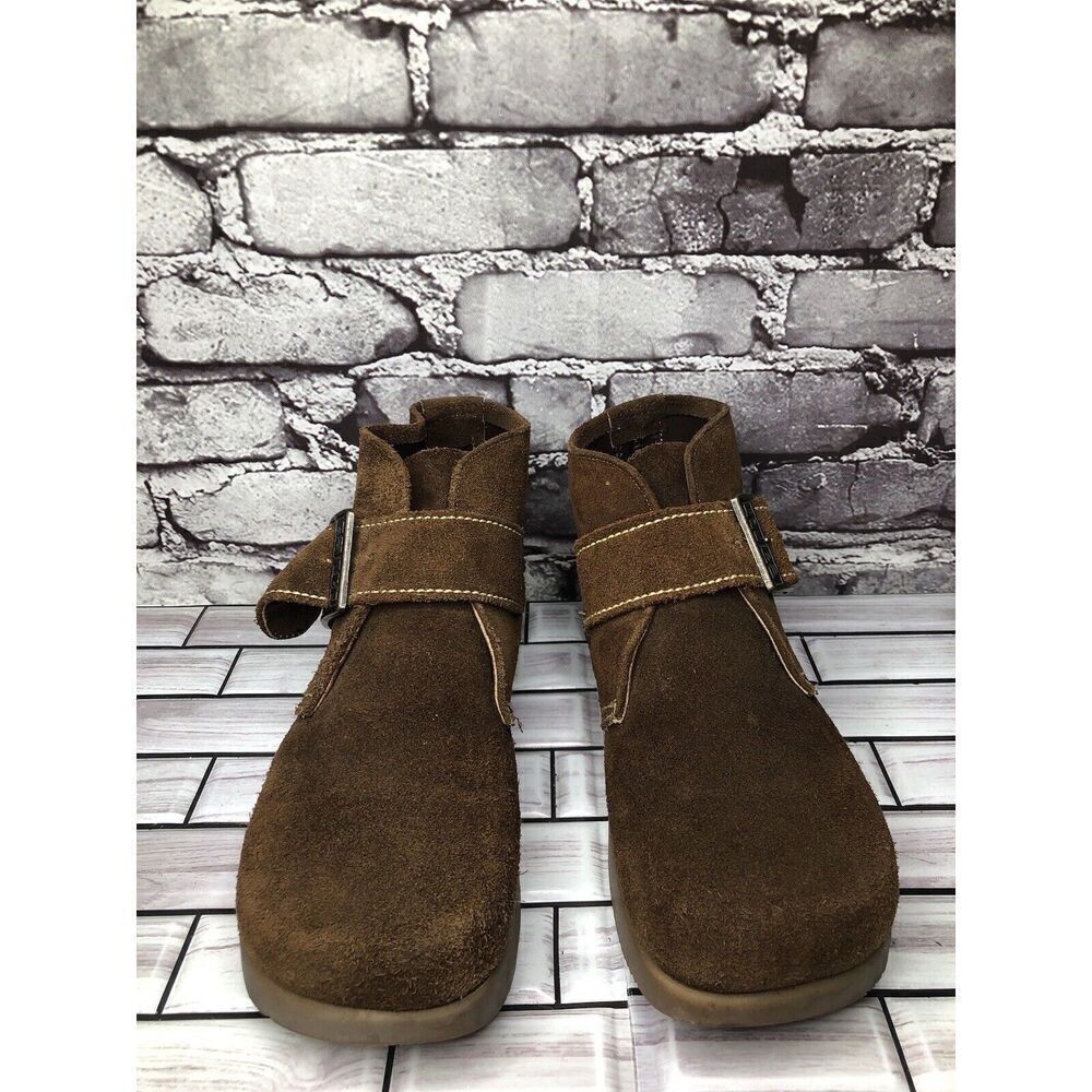 Kalso Earth Brown Suede Leather Strap Boots Men Sz 10.25M US/Women 11.75M US